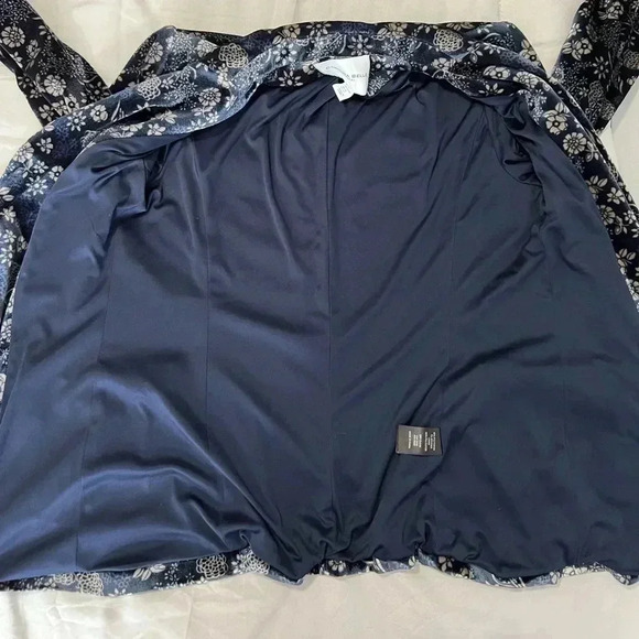 CAROLINA BELLE BLAZER BLUE & TAN FLORAL PRINT VELVET DOUBLE BREASTED - Picture 5 of 12